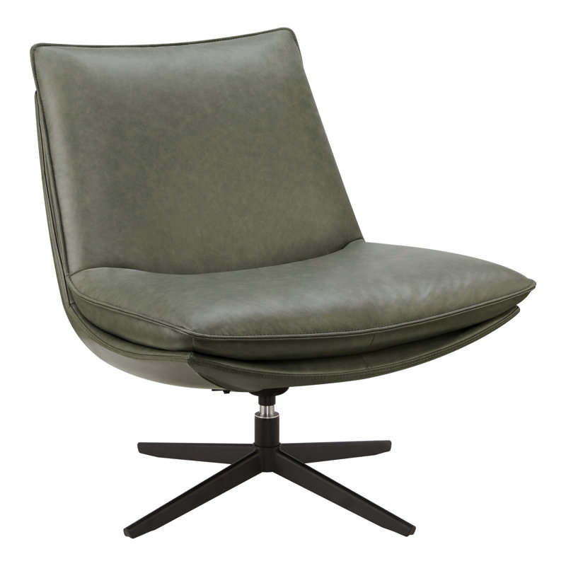 Delana Top Grain Leather Swivel Lounge Chair, Zurich Olive Gray