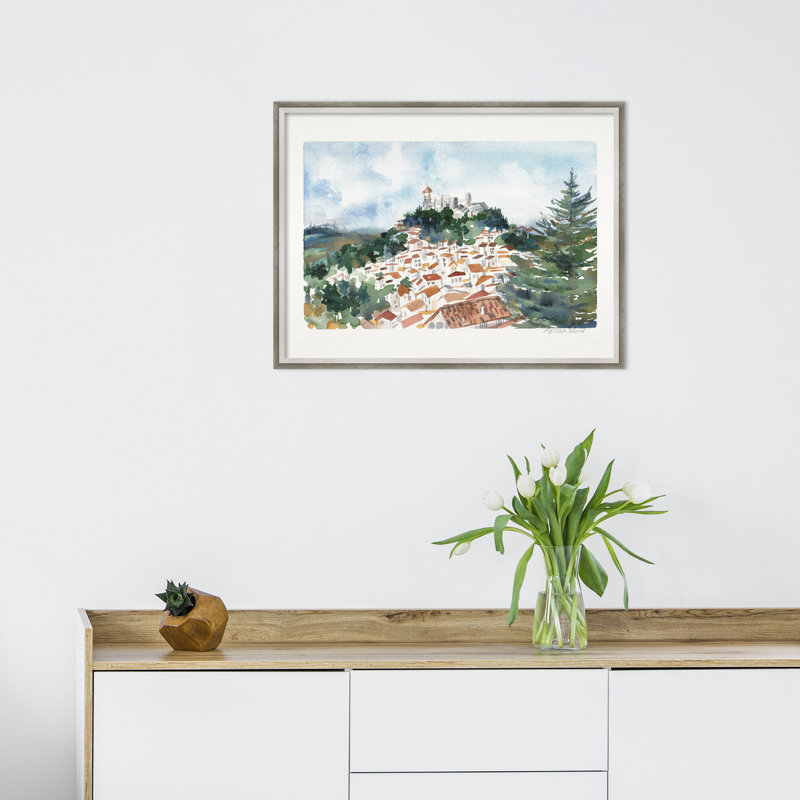 «Casares Espagne» par Patricia Shaw, reproduction d'art encadrée, H 19 po x l 25 po x P 2 po, Argent