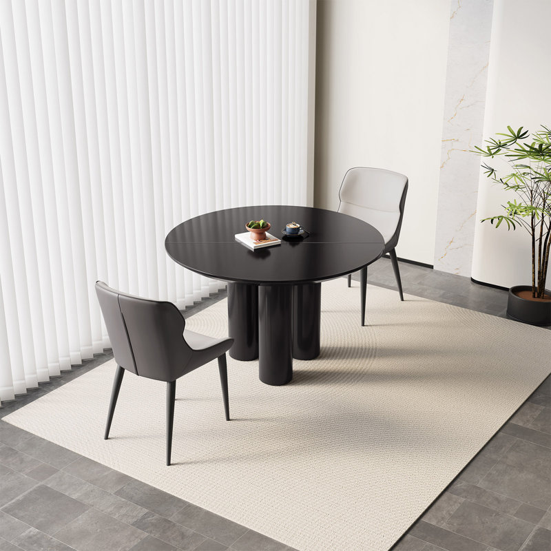 46.06" Modern Round Black Dining Table Set with 2 Chairs for Kitchen, Bar, Living Room, Small Space