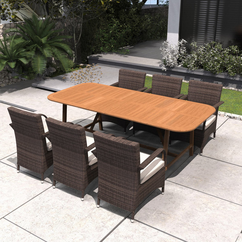 Ensemble de salle à manger de patio pour 6 personnes avec table allongée en bois d'acacia de 86,3 po à 109,4 po