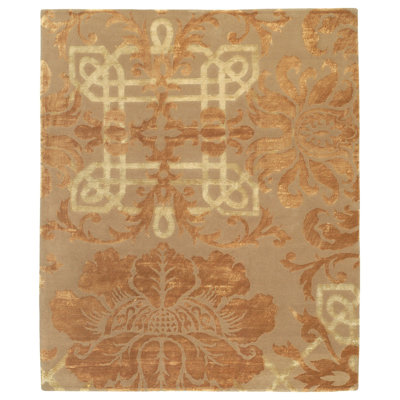 Brocade Floral Area Rug in Gold