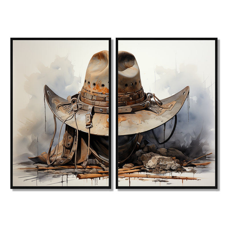 Minimalisme, chapeau de cowboy III - ensemble de 2 grands cowboys, Black, 36" H x 48" W, Impression encadrée flottante