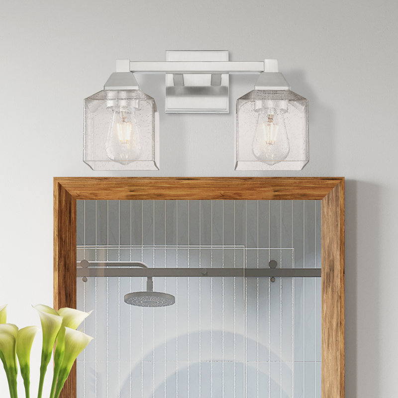Éclairage pour salle de bain à intensité variable 2 lumières Billington, Martelée transparente, Nickel brossé