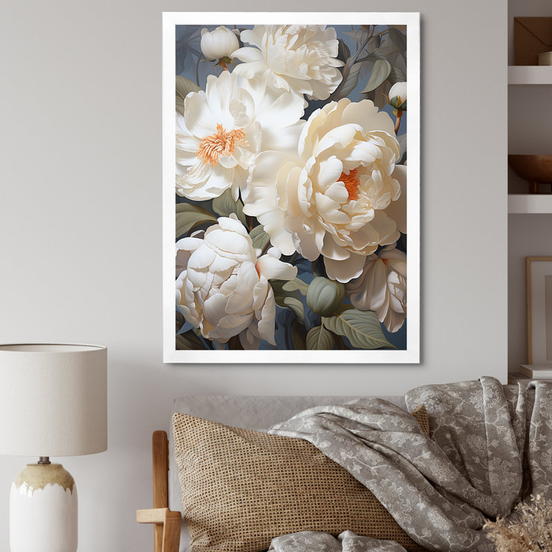 «Beige Fragrant Peony Bliss I» sur toile, H 20 po x l 12 po x P 1 po, Cadre photo blanc