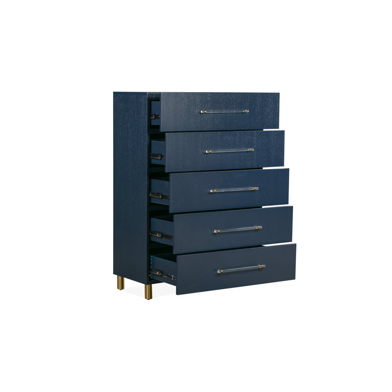 Parkins 38" W 5-Drawer Dresser with Dovetail Joinery, Navy Blue