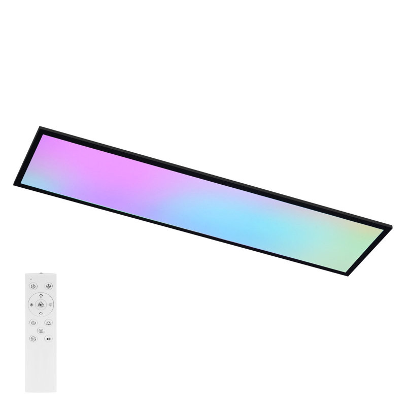 LED panel 100x25 ceiling light - dimmable ceiling panel RGB color change long ceiling lamp flat with remote control large 24W black rectangular office lamp ceiling for office playroom living room