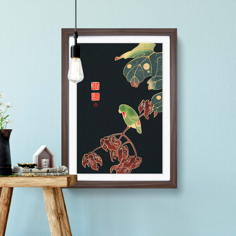 Parakeet Parrot by Ito Jakuchu - Framed Print, 65cm H x 48cm W x 2cm D, Walnut Framed