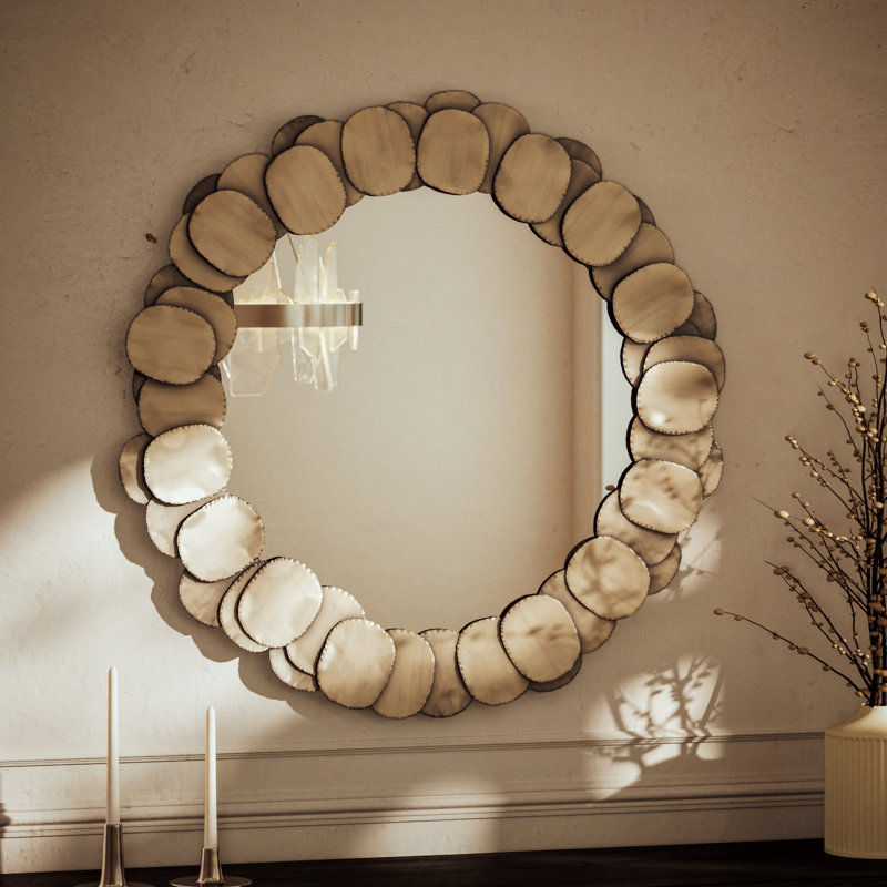 Jonica Iron Frame Round Wall Mirror, 43" x 43", Antique Brass