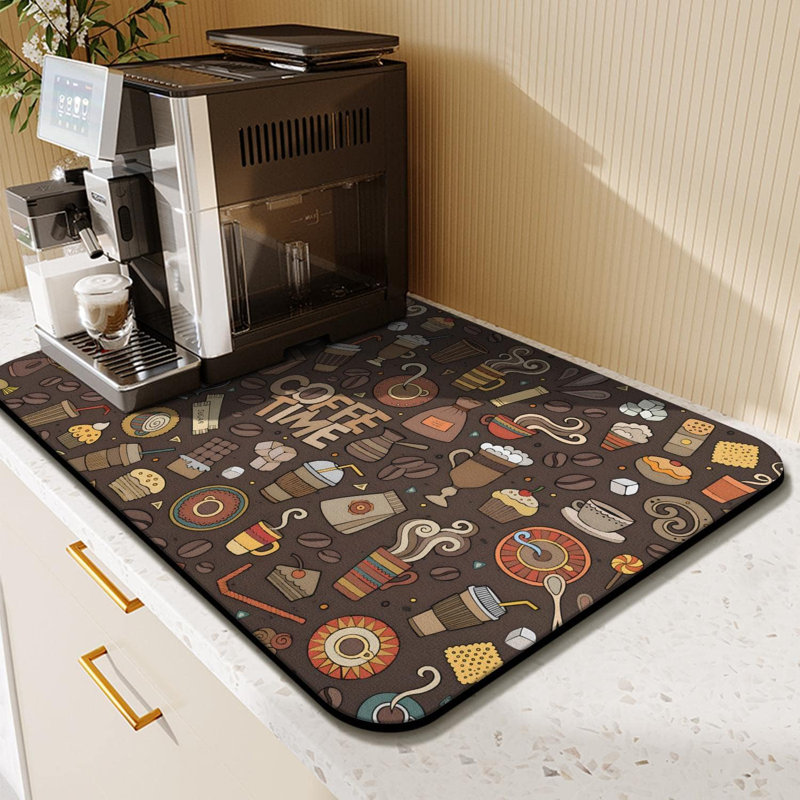Tapis de café amusant 24 po x 16 po, bar à café pour comptoir, accessoires antidérapants pour taches de peau absorbantes, passe-partout sous la machine, tapis de séchage pour la cuisine