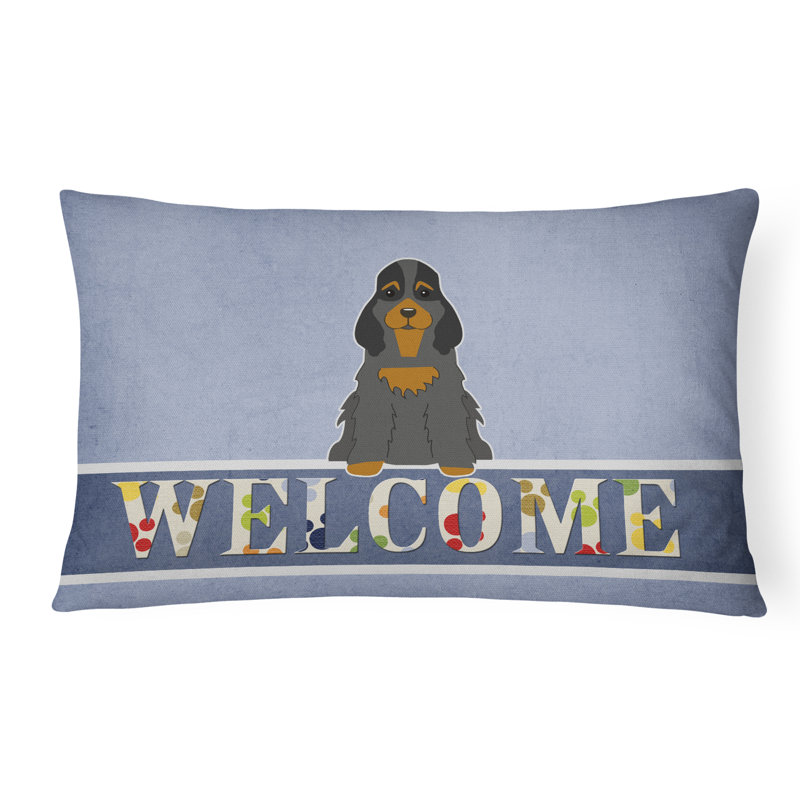  Coussin Cocker Spaniel Welcome, Noir / brun clair