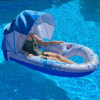 Pool Floats Adult With Canopy Upf50+ Extra Large Pool Floats Adult Heavy Duty Swimming Pool Float With Shade Cover Cup Holders Ergonomic Headrest