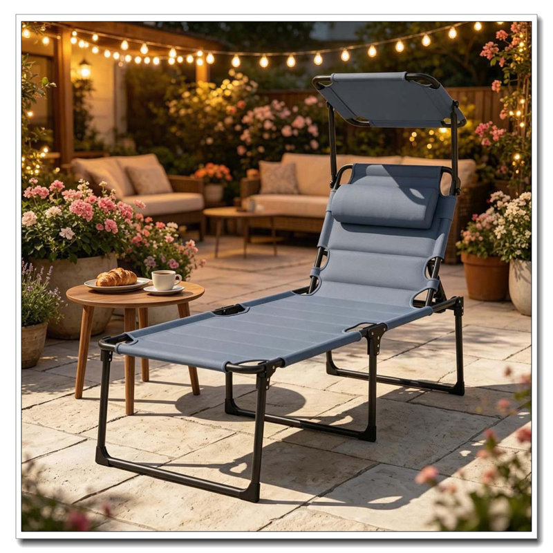 Chaise longue d'extérieur pliable avec parasol