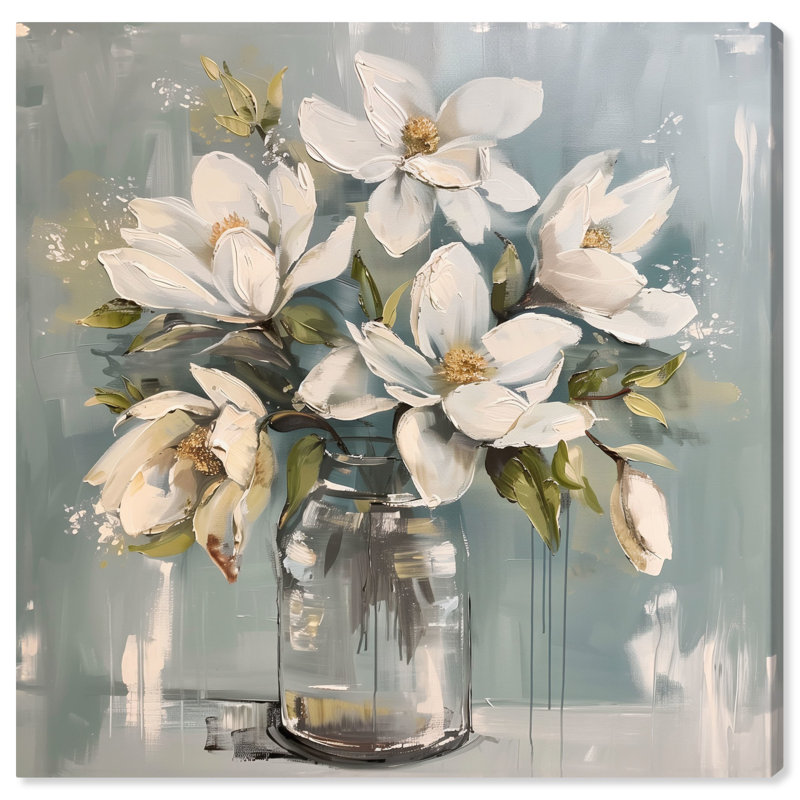 Prismatic Pulse 16" x 16" Canvas Floral Art in Blue and White