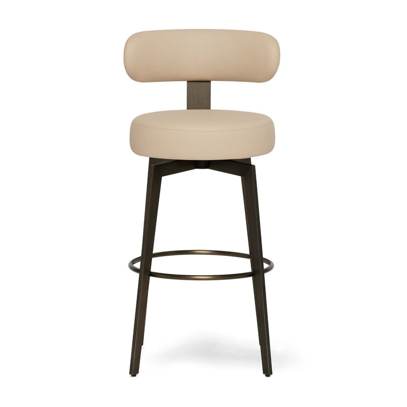 Clermont Upholstered Stool with Metal Frame, Cream Latte Seat/Antique Bronze Frame, Bar Stool (29" Seat Height)