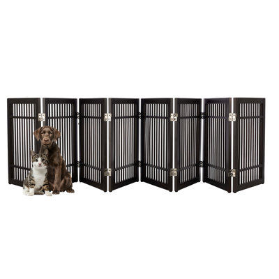 Barrière pour chien autoportante pliable à 8 panneaux pour animaux de compagnie - Barrière pour chien en bois extra large de 146 x 24 pouces pour les escaliers, les couloirs ou les portes par PETMAker (brun)