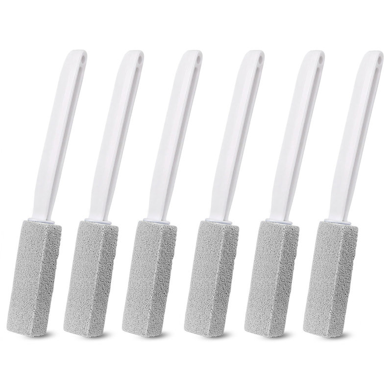 Ensemble de 6 brosses de toilette grises avec pierre ponce - Nettoyant multi-surfaces résistant aux poils - Poignée ergonomique prolongée de 13,4 po - Conception en plastique à suspension durable - Nettoyage de salle de bain, gris