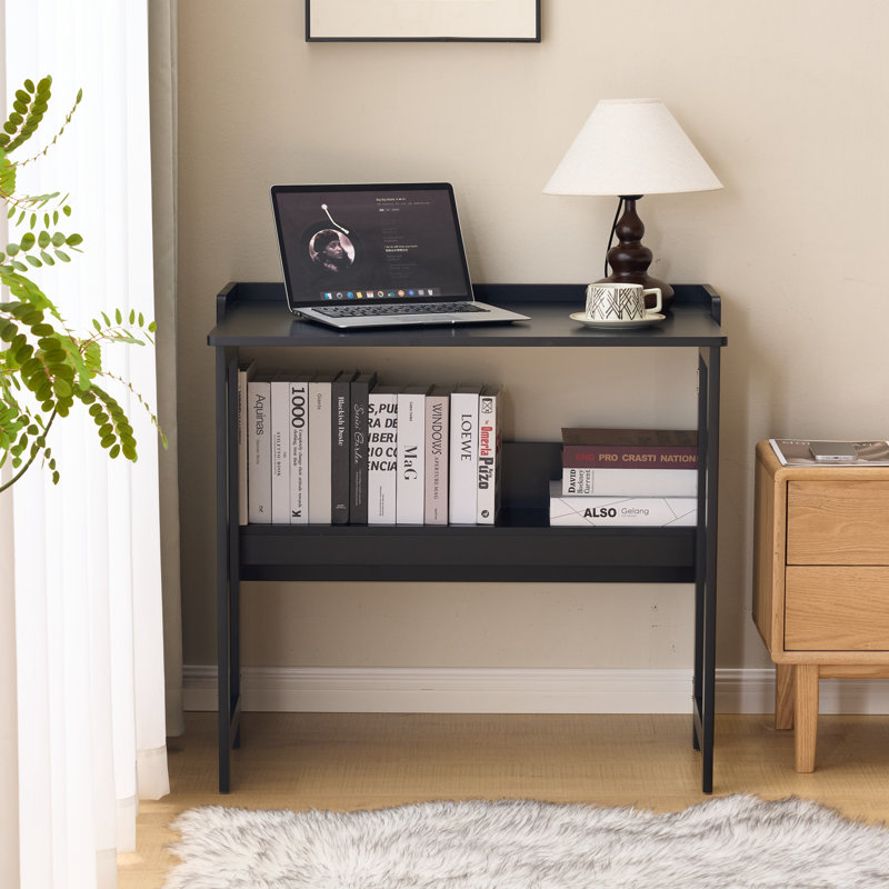 Table pliante avec tablette de rangement, Beige / rayures blanches / noir
