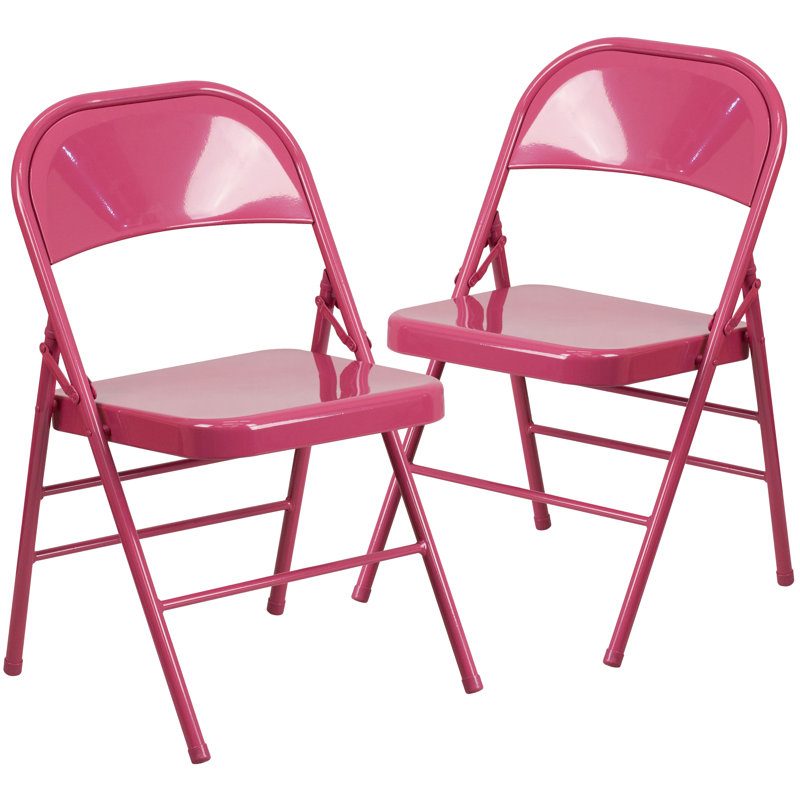 Oliverson Double Braced Metal Folding Chair, Fuchsia