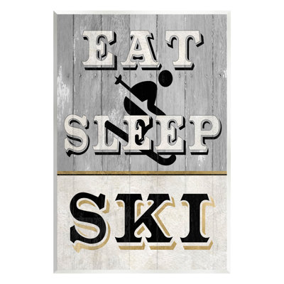 «Eat Sleep Ski», art mural sur bois par Livi Finn