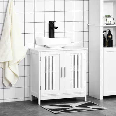 White Under Sink - 2 Doors Bathroom Extra Storage Shelf Cabinet Adjustable Door