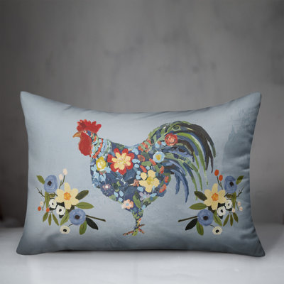 Floral Rooster Collage Indoor / Outdoor Pillow