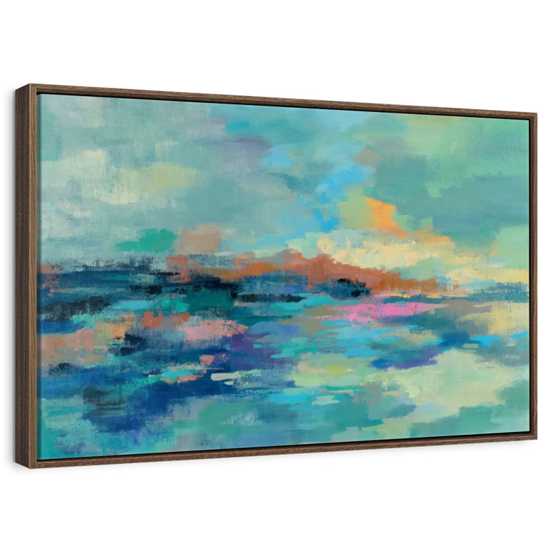 Été bord de mer Luper, 19 po x 13 po, Cadre flottant noyer