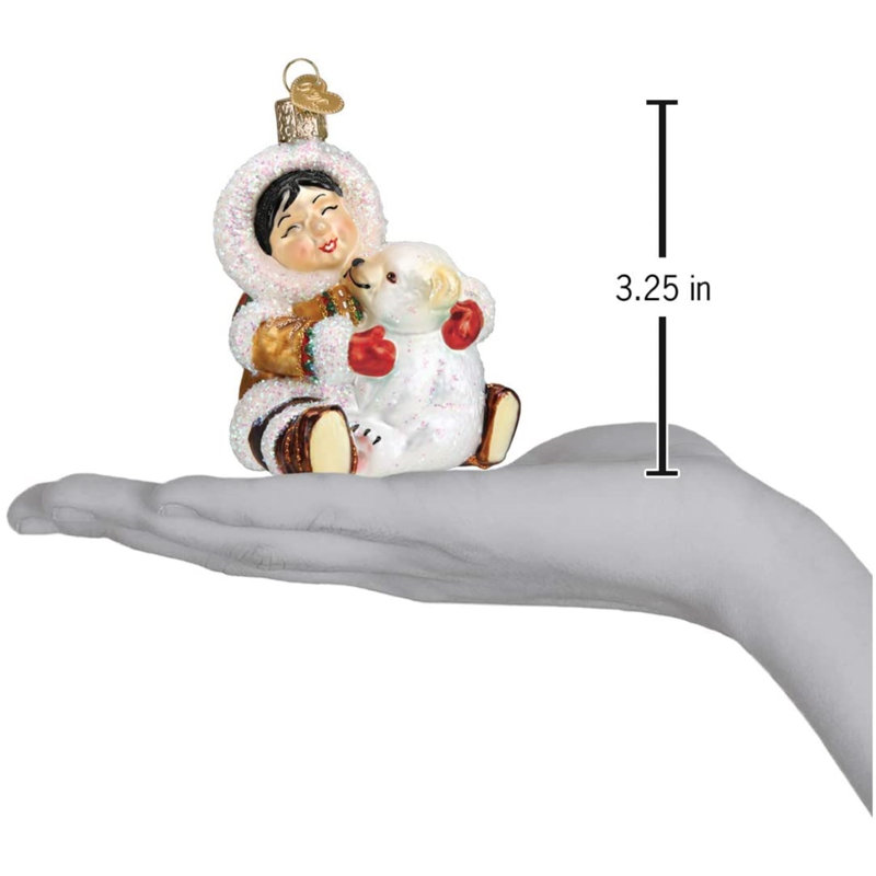 Hand-Painted Glass Inuit and Dog Christmas Ornament