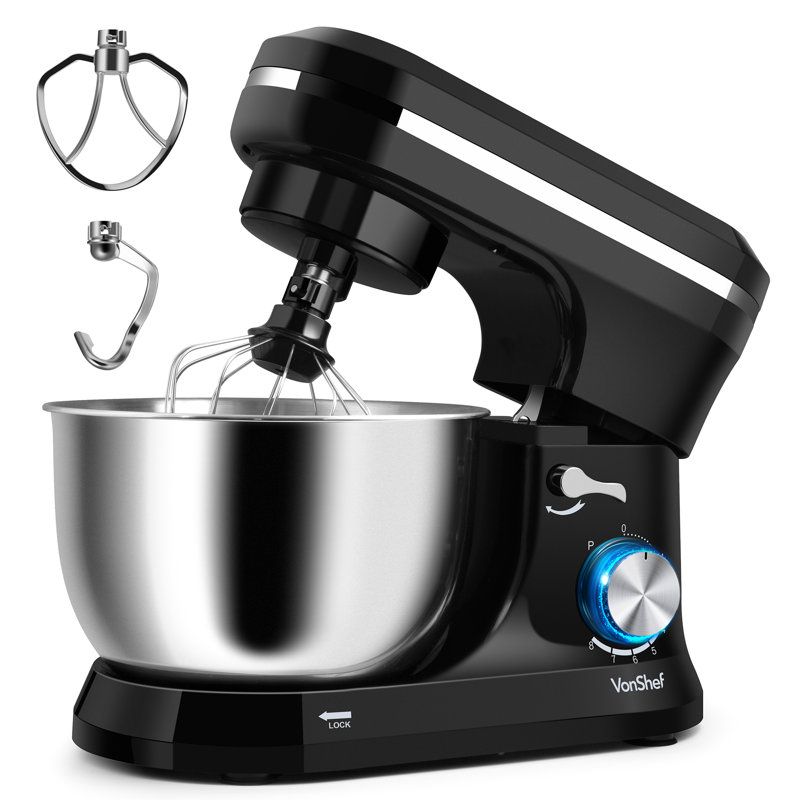 VonShef Stand Mixer 1000W, Electric Food Mixer and 4.5L Bowl, Black