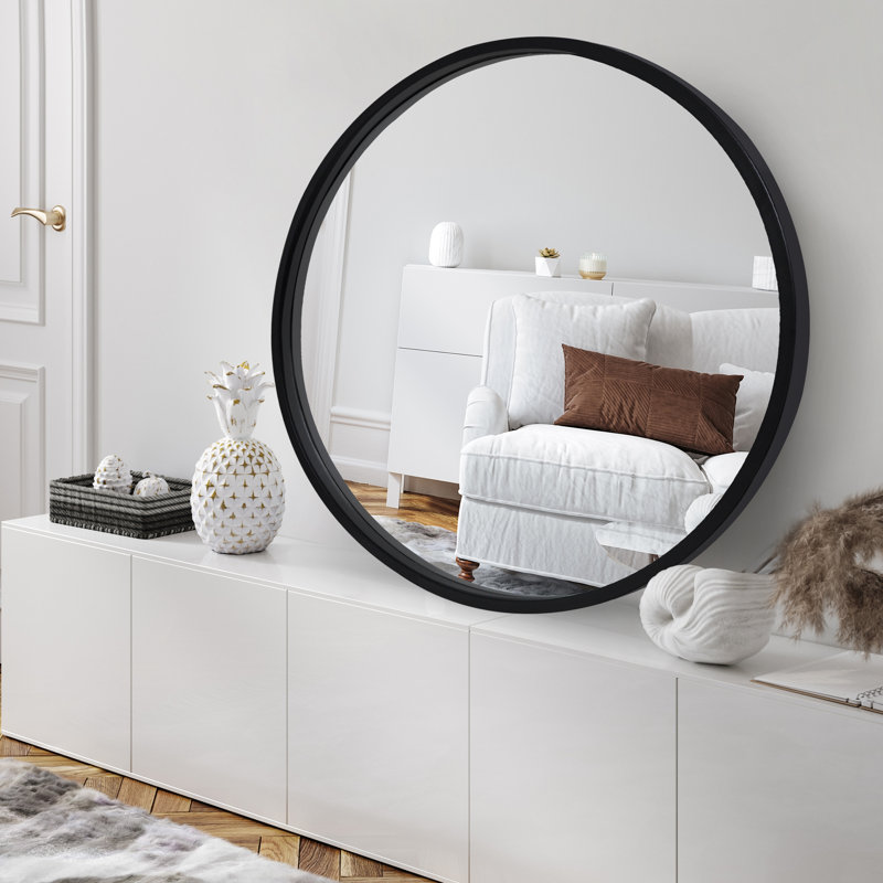 Nevel 32x32 Framed Round Mirror Circle Mirror for Bathroom, Bedroom, Entryway, Living Room, Black