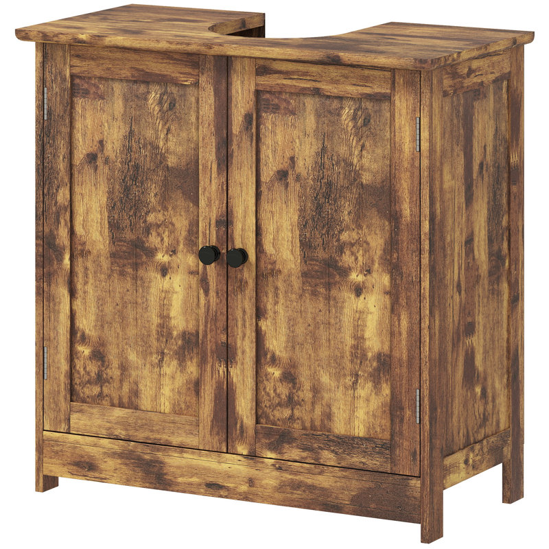Armoire de salle de bain sous le lavabo avec 2 portes et tablette réglable, brun rustique