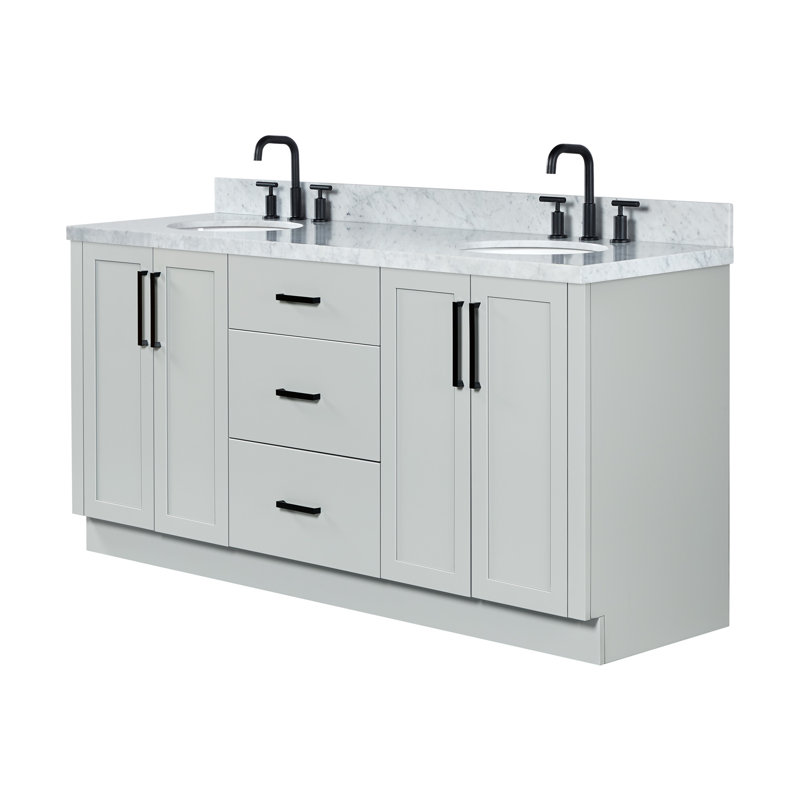 Meuble-lavabo ovale double de 185 cm avec comptoir en marbre blanc de Carrare de 3,8 cm d'épaisseur, de couleur gris., Ovale