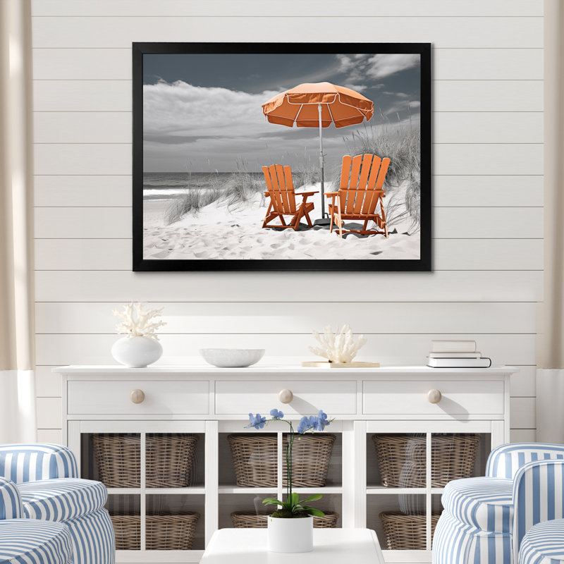 " Beach Seaside Nostalgia Black III ", 34" H x 44" W x 1.5" D, Black Single Picture Framed