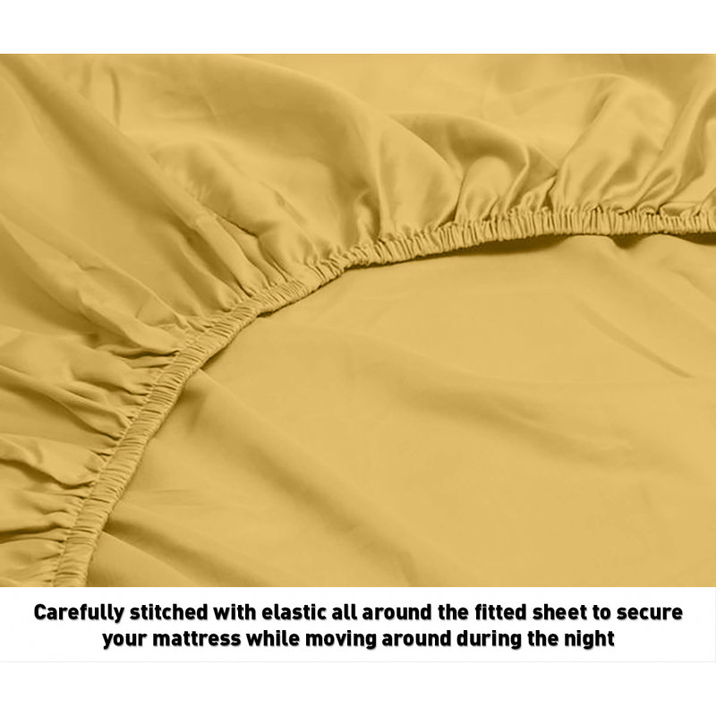 Egyptian Cotton Sateen Sheet Set, Gold, King Sheet Set + Fitted Sheet + 2 Pillowcases