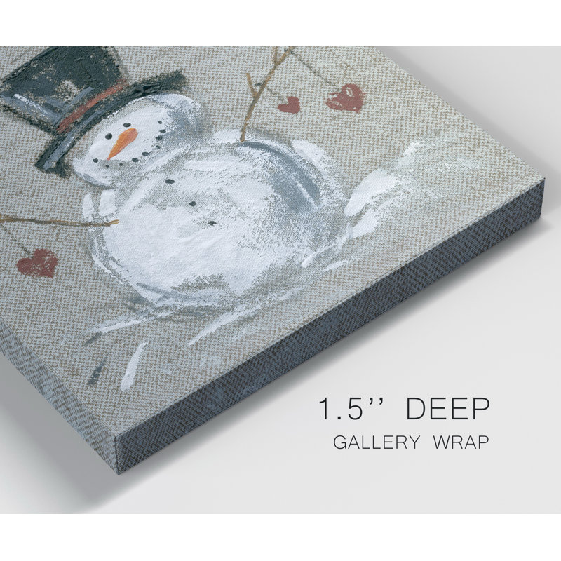 Lin bonhomme de neige II - reproduction d'art sur toile tendue, H 16 po x l 16 po x P 1 po