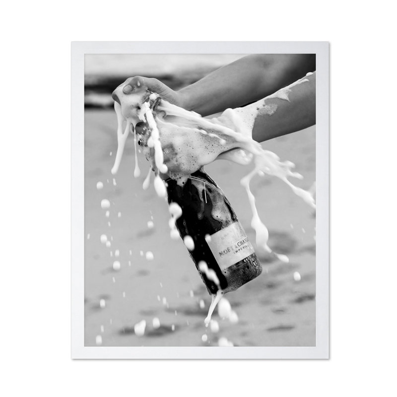 Bouteille de champagne Popping, Poster, White Framed, 08"H x 10"W