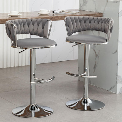 Swivel Bar Stools Set of 2, Counter Height Bar Stools with Low Back, Adjustable Height Barstools, Velvet Bar Stools for Kitchen Island, Pub (Grey)