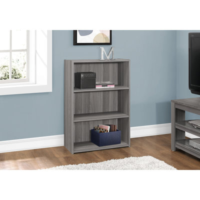 4 Tier, 36"H, Grey Laminate, Bookcase, Bookshelf, Transitional, Bedroom, Office, Space Saving, Elegant Finish, 2 Adjustable Shelves, Assembly Needed