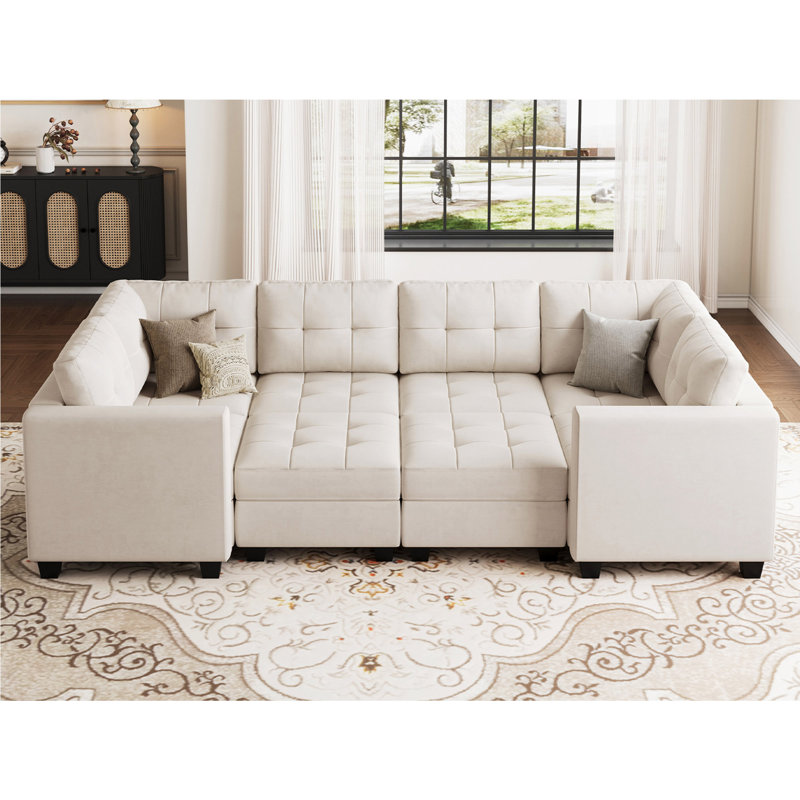 Canapé-lit modulaire rembourré en velours de 116,6 po Buckleton, Velours beige