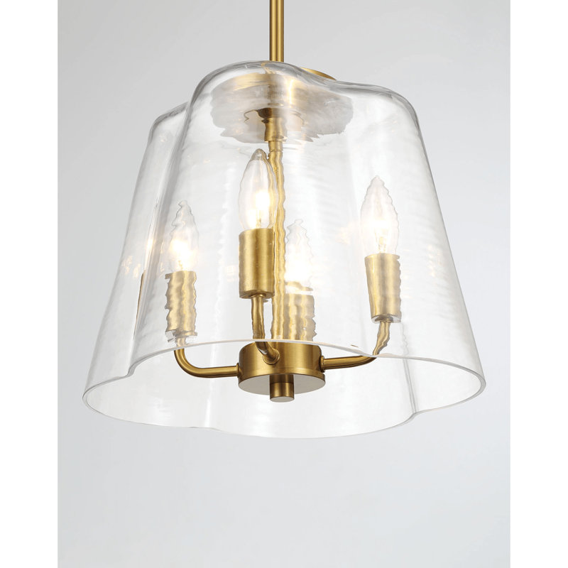 Luminaire suspendu quatre bougies avec verre transparent Soiree, Doré