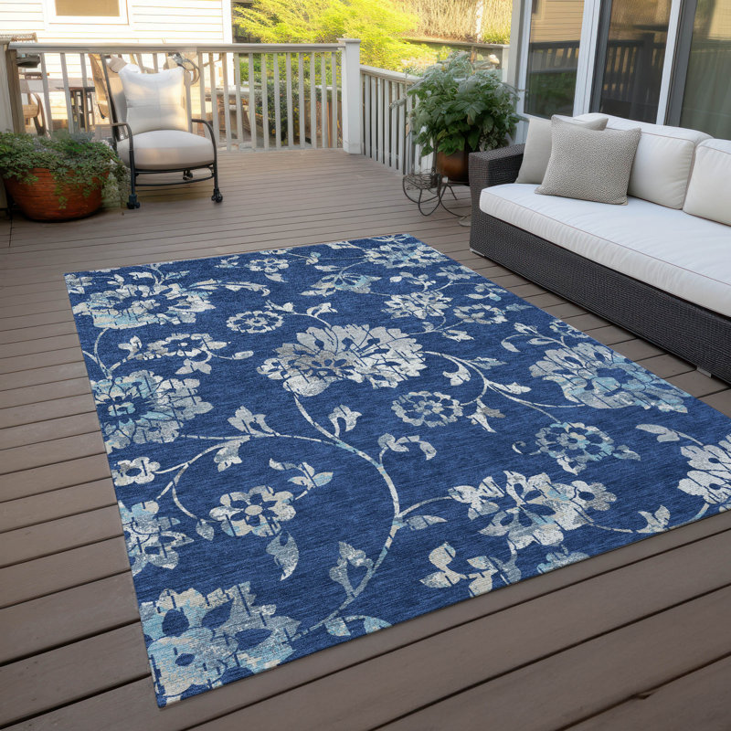 Tapis bleu marine en polyester tissé à la machine tissé à la machine intérieur / extérieur Charyse