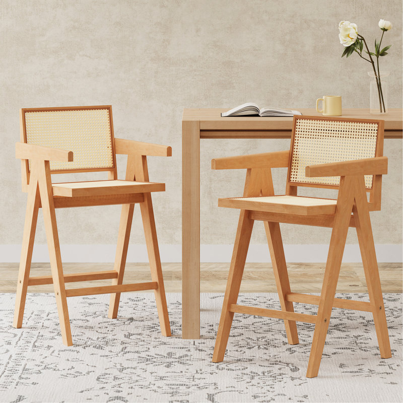 Tabouret de bar minimaliste moderne de 27 po avec assise en bois massif et structure en bois massif