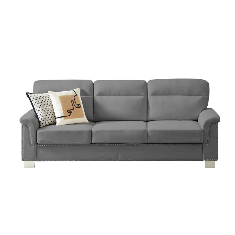 Canapé 82 po avec accoudoirs roulés et garniture cloutée gris 82 po, Gris