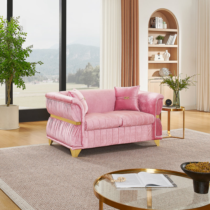 Causeuse Modern Sofas en velours rose 61,8 pouces avec garniture en métal doré pour la maison