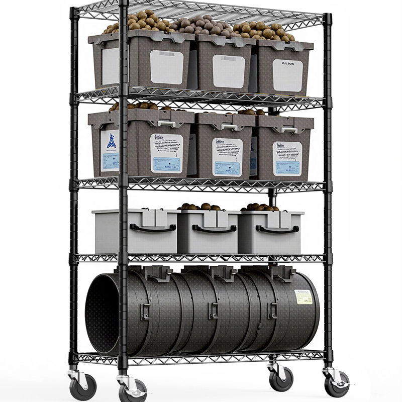 5 supports en fil d'acier au carbone d'une capacité de 1750 lb, tablettes réglables et roues rotatives à 360 ° pour les roues de l'unité de rangement de bureau à domicile, salle de sport