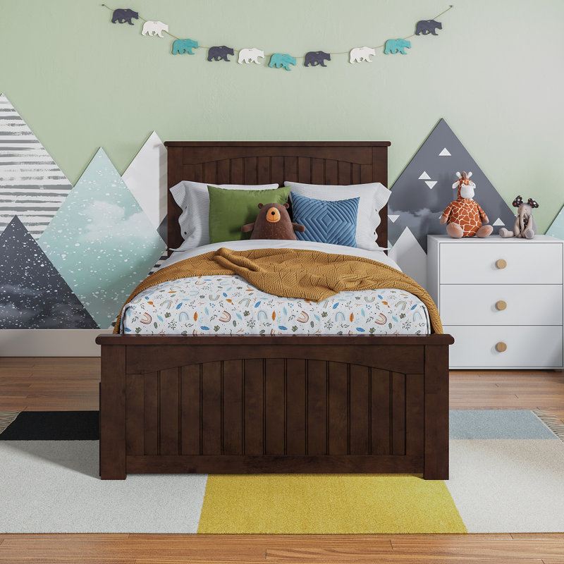 Kindig Solid Wood Coastal Cottage Platform Bed with Matching Footboard and Storage Drawers, Twin, Walnut
