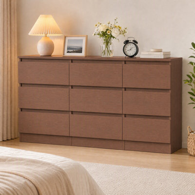 60'' 9-Drawer Dresser, Modern Low Storage Chest with Handleless Fronts, 3-Column Drawer Organizer for Bedroom, Living Room, Dining Room