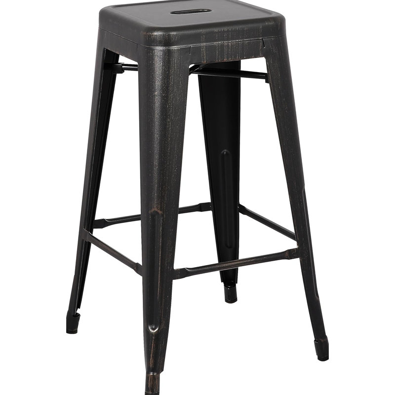 Tabourets de bar contemporains en métal sans dossier 2 pièces, siège standard de 30 po, couleur noire vieillie, poids pour un usage domestique, conception empilable, dimensions de 17 po, rembourrage en ABS moderne de 2, abdos principaux + PC