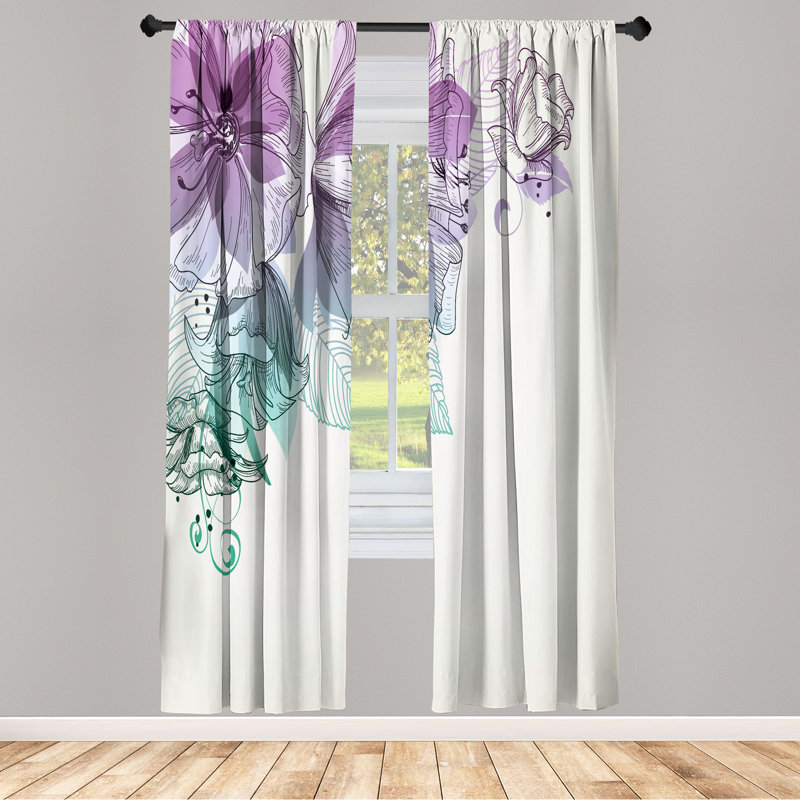Semi Sheer Curtain Pair, 28" W x 84" L, Lilac Teal White
