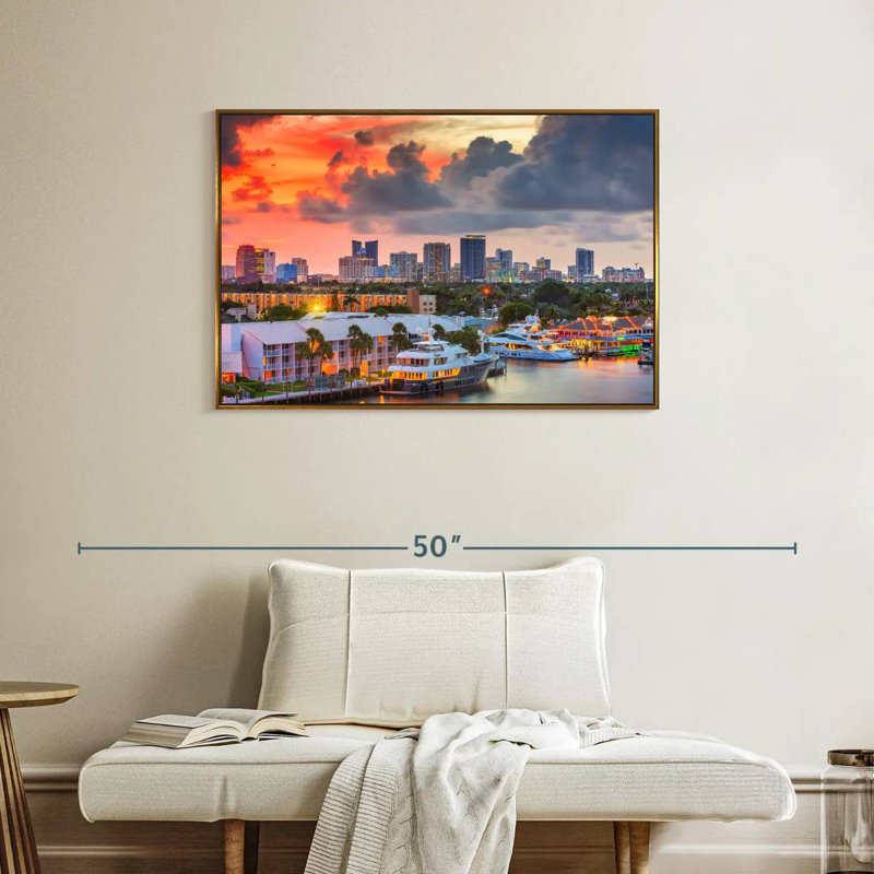 Fort Lauderdale en Floride, Cadre flottant doré, 37 po x 25 po