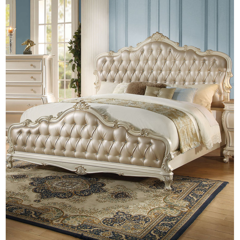 Khiabet Upholstered Standard Bed, California King, Rose Gold & Pearl White
